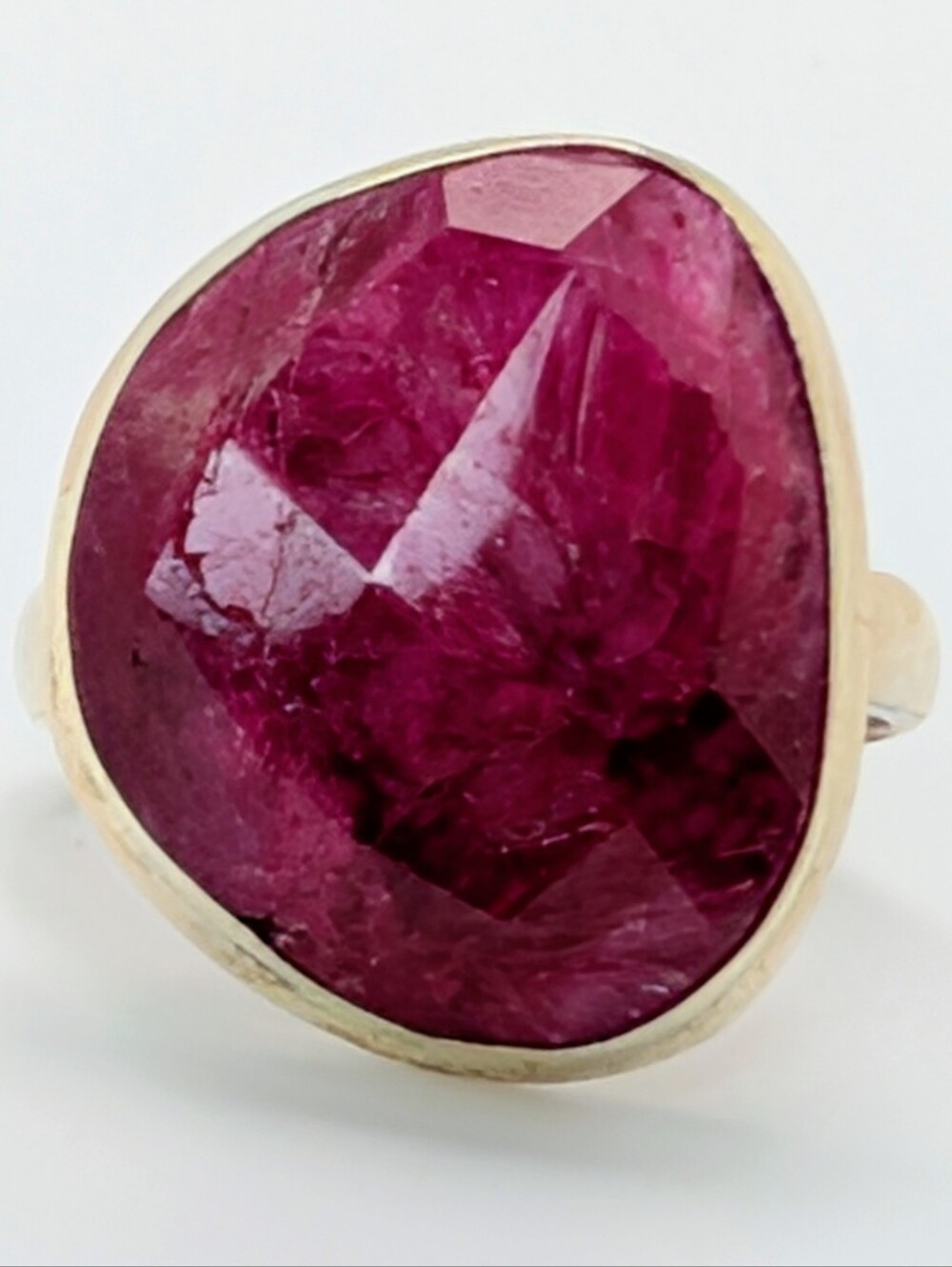 Large Natural Faceted Ruby S925 Sterling Silver Size 8 1/4
